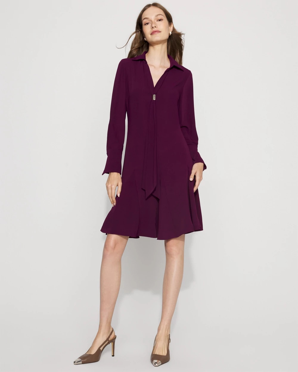 Tie-Neck Twill Shirt Dress | White House Black Market